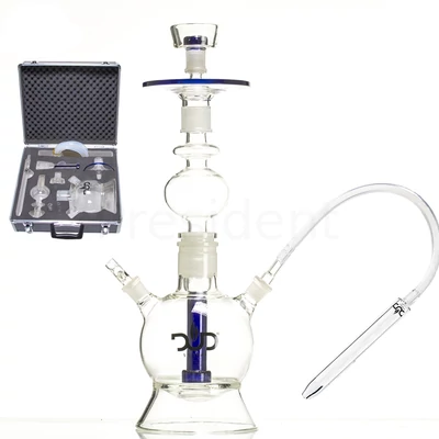 Dud Üveg vizipipa ¤ Fat Boy ¤ Kék ¤ 34cm ¤ Szilikon cső ¤ Bőr koffer